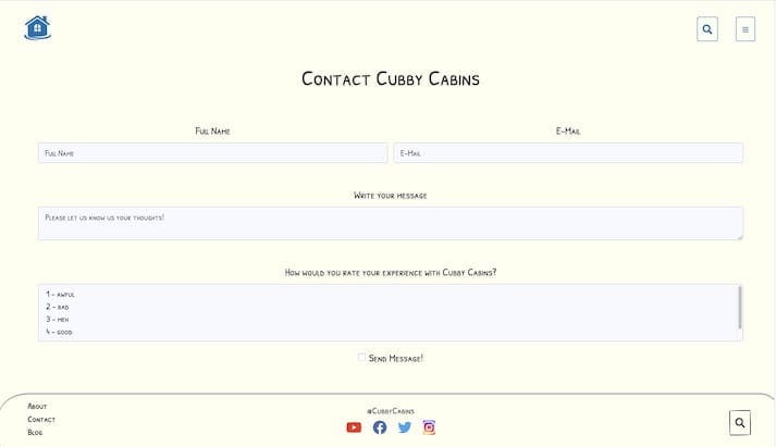 Cosy Cabins website on laptop
